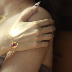 Sterling Silver Natural Aventurine Red Stone Chain Bracelets – 18k Gold Plated